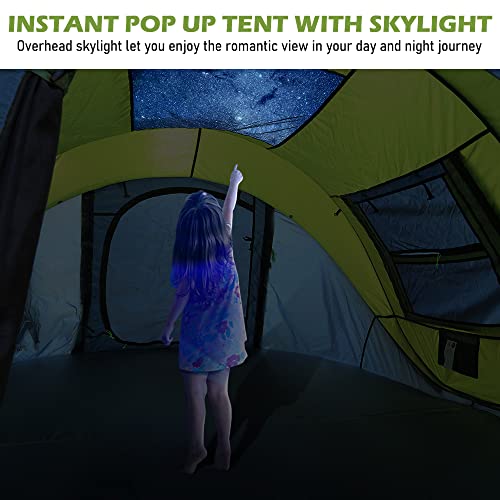 HIKERBRO 4 Person Instant Pop Up Tent with Skylight, Waterproof with Rainfly, Easy Setup Camping Tent, 2 Doors & Windows, ...