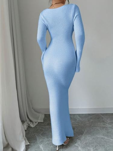 SISKIN Maxi Slimming Fitted Sweater Dress Long Sleeve Ribbed Bodycon Knit Winter Baby Shower Dress