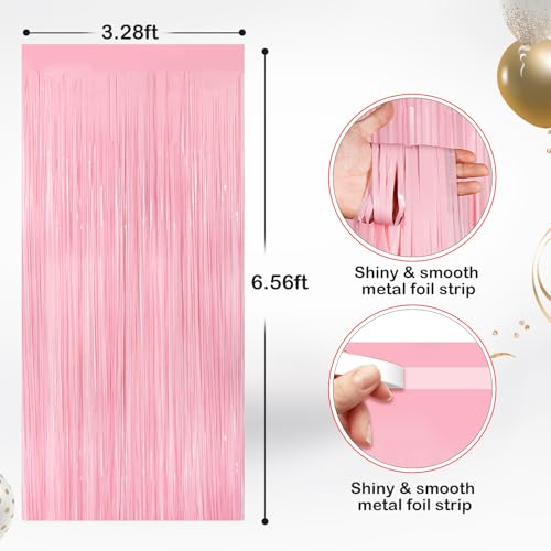 2 Pack Pastel Pink Metallic Tinsel Foil Fringe Curtains, Door Streamers Photo Booth Backdrop for Birthday Party, Tinsel Cu...