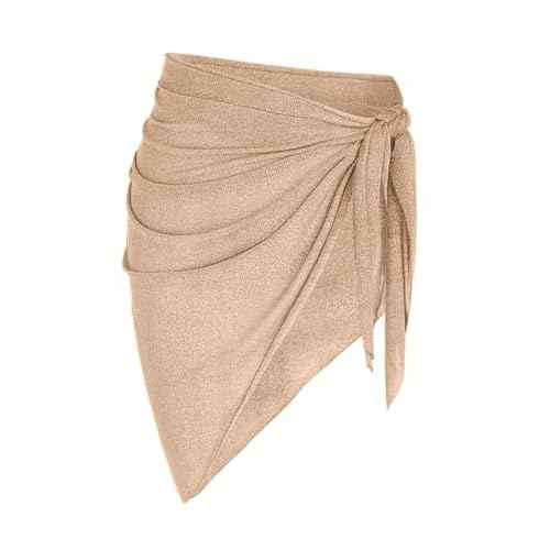 ZAFUL Metallic Shiny Short Sarong Coverups for Women Semi Sheer Bathing Suit Wrap Swimsuit Skirt Beach Bikini Cover Up