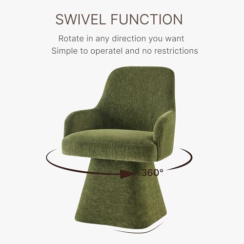 KISLOT Swivel Dining Chair Set of 1, Mid Century Modern Chair Fabric Upholstered Armchair with Armrest & Ergonomic Backrest for Dining Room, Kitchen, Bedroom, Living Room, Green