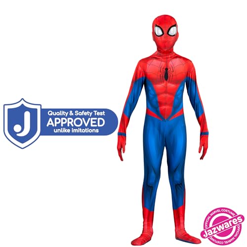 Marvel Spider-Man Official Youth Deluxe Zentai Costume - Deluxe Two-Way Stretch Spandex with Invisible Zippers and Wrist Openings for Added Convenience Multi