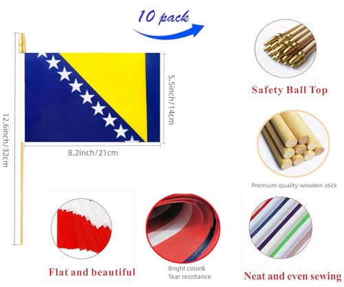 10 Pack Bosnia and Herzegovina Flags -BA Handheld Flag- 5x8 in,Bosnia Mini Flag. Suitable For Party Decorations, Store Dis...