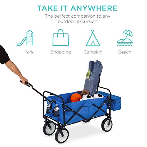 Best Choice Products Collapsible Folding Outdoor Utility Wagon with Canopy Garden Cart for Beach, Picnic, Camping, Tailgat...