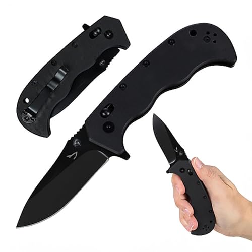 Dentuso EDC Utility Knife, 3" Sharp D2 Blade, 7.5" Total Length, Textured G10 scale, Crossbar Lock, Reversible Clip, Ball ...