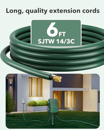 BN-LINK Outdoor Power Stake, 7-Day Programmable Digital Timer, 6 Outlets, 6FT Extension Cord, Waterproof Perfect for Chris...