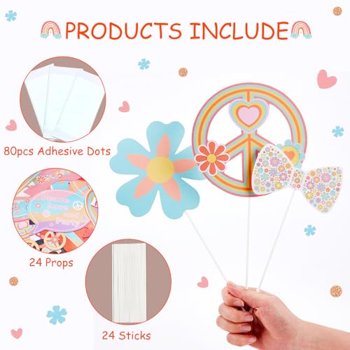 Cheereveal Groovy Party Decorations - 30 Pcs Groovy Photo Booth Props, Retro Boho Girl Party Supplies, Hippie Party Decora...
