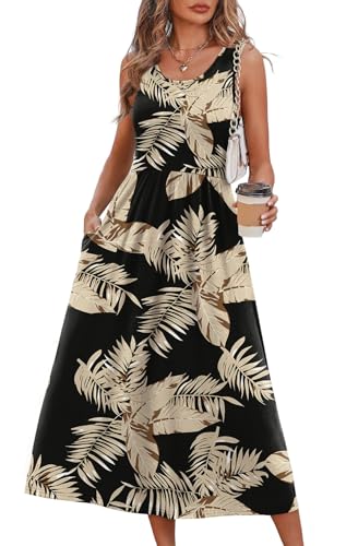 WIHOLL Summer Dresses for Women Flowy Casual Midi Dress Beach Vacation Sundresses with Pockets