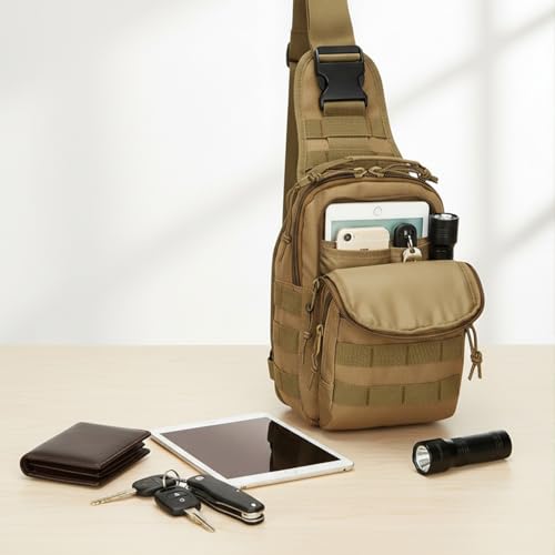 LUYEJKO Tactical Sling Bag for Men，Tactical Shoulder Bag，Small Tactical Bag for Men (Khaki)