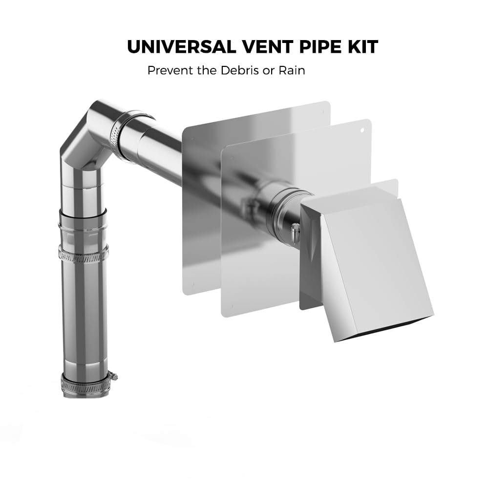CAMPLUX 3" Water Heater Vent Kit with Termination Hood and Wall Thimble, Stainless Steel