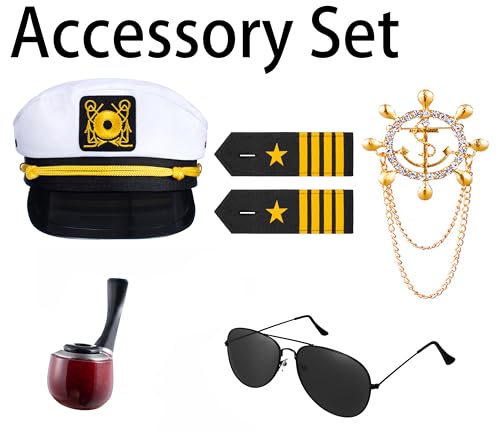 6PCS Men's Yacht Captain Sailor Costume Adult Shirt Hat Accessories Set Party Cosplay