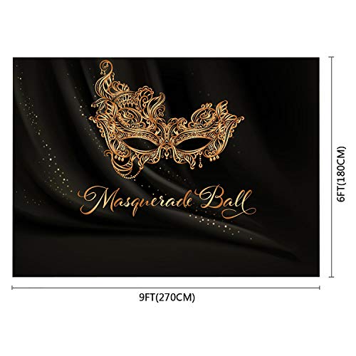 Golden Mask Backdrop 9x6ft Shining Retro Golden Mask Masquerade Ball Black Photography Background Mardi Gras Masquerade Ca...