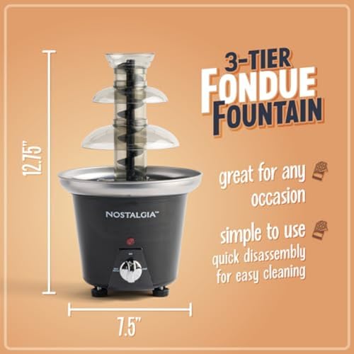 Nostalgia 3 Tier Electric Chocolate Fondue Fountain Machine for Parties - Melts Cheese, Queso, Candy, and Liqueur - Dip St...