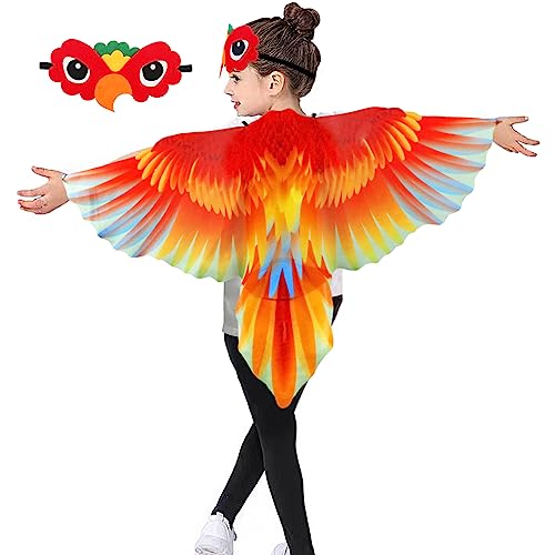 IROLEHOME Bird-Costume-Parrot-Wings for Kids with Bird Headbands, Boys Girls Eagle Dress-up Cape Christmas Gifts Party Favors