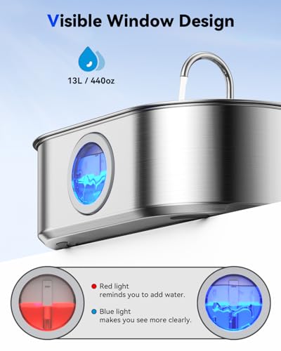 3.4Gal Dog Water Fountain for Large Dogs, 13L Stainless Steel Large Pet Fountain with Deeper & Wider Drinking Area, Automa...
