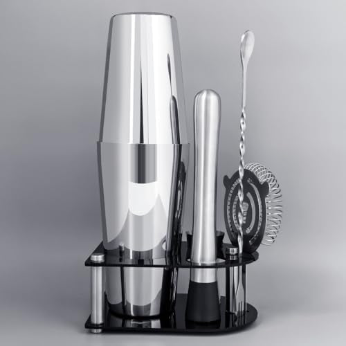 5 Piece Cocktail Shaker Bartender Kit: 750/600ml(25/20oz) Cocktail Shaker Set with Stand, Drink Mixing Includes Martini Sh...