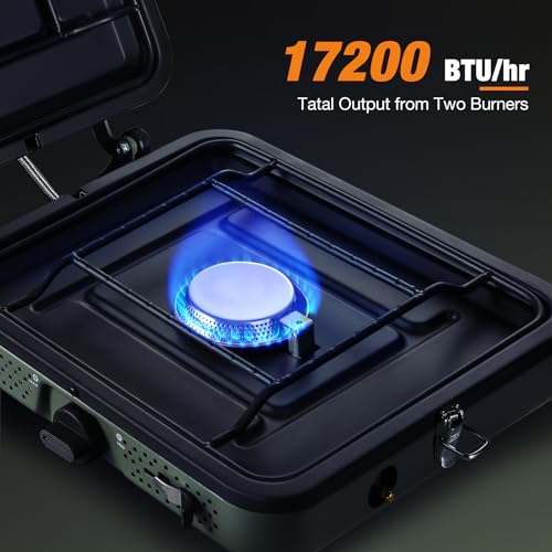 ALBOMI 2 Burner Propane Camping Stove,Portable Folding Gas Stove for Camping with 17200 BTU,Two Adjustable Burners with Ea...