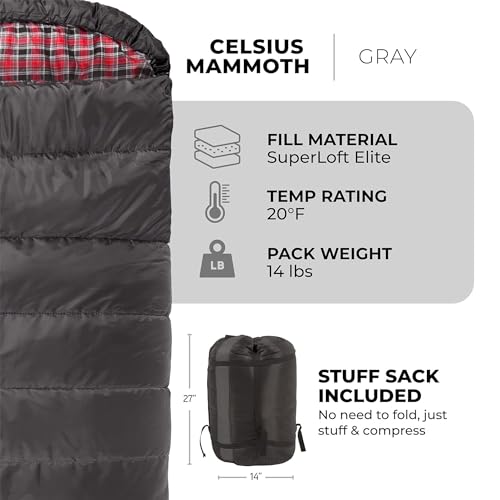 Teton Mammoth Queen Size Double Sleeping Bag- A Warm Bag The Whole Family can Enjoy – Great for Camping, Hunting and Base ...