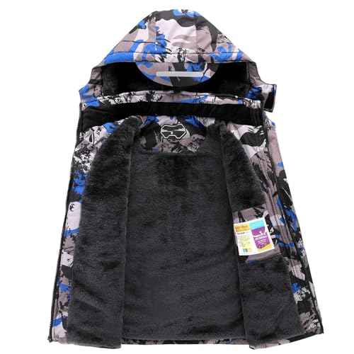 OHSNMAKSL Boy's Waterproof Ski Jacket Warm Winter Snow Coat Kids Fleece Snowboarding Jackets Thick Hooded Windproof Coats