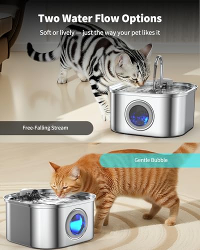 Vekonn Cat Water Fountain Stainless Steel, 3.2L/108oz Cat Fountain with Large Water Level Window, Pet Water Dispenser with...