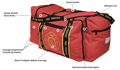 OccuNomix OK-3000 Large Gear Bag, “Firefighter” Woven In Reflective Trim Along Bag Straps, Maltese Cross Logo, 3 Compartme...