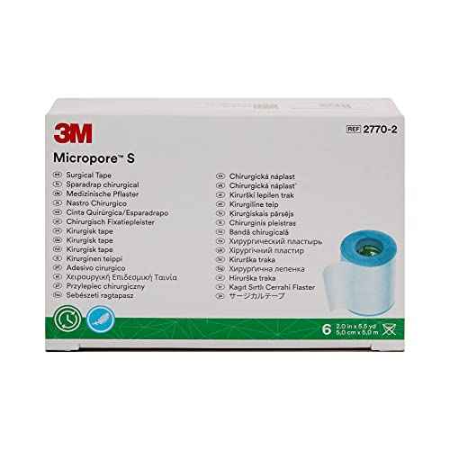 3M Micropore Medical Tape, Non-Sterile, Silicone, Blue, 2 in x 5 1/2 yds, 6 Rolls, 1 Pack