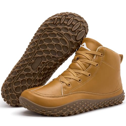HARENCE Mens Wide Toe Barefoot Boots with Zero Drop Sole for Outdoor Camping Hiking Walking Non-Slip Waterproof