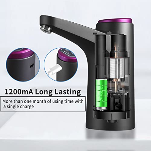 BIMVER Water Dispenser for 5 Gallon Bottle, 600ml Quantitative Water Pump,2 Colors Power Light,Portable USB Charging Elect...