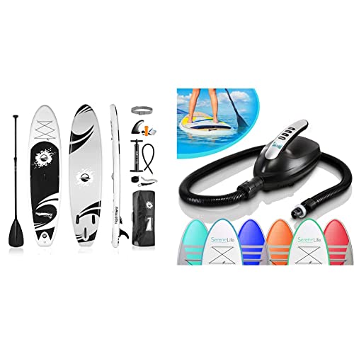 SereneLife Inflatable Stand Up Paddle Board (6 Inches Thick) Bundle with Premium SUP Accessories