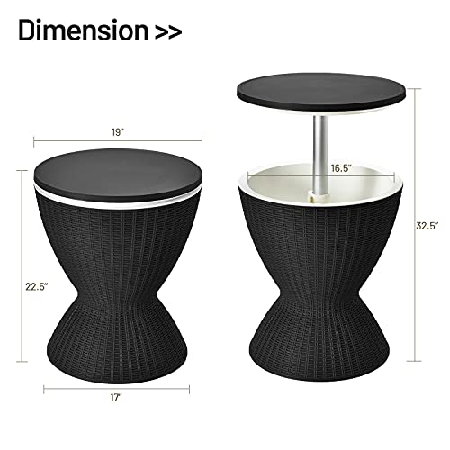 Tangkula Outdoor Cool Bar Table, Rattan Patio 8 Gallon Beer and Wine Cooler, All-Weather Ice Bucket w/Height Adjustable To...