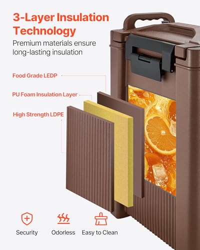 VEVOR Insulated Beverage Dispenser, 5 Gal/19L Hot and Cold Beverage Server with Spigot & Handle, Food-Grade Thermal Drink ...