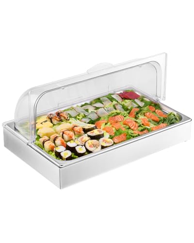 VEVOR Countertop Food Serving Display Container, 1 x 1 Pan Stainless Steel Food Serving Tray, Buffet Condiment Dispenser D...