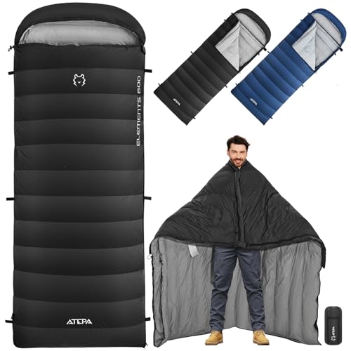 ATEPA Down Sleeping Bag for Adults, 650FP Recycled 30°F 35°F 40°F 45°F 3 Season Wearable Ultralight Packable Compact Sleep...