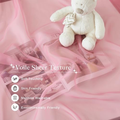 NICETOWN Pink Bed Canopy for Nursery - Decorative Soft Voile Sheer Window Scarf DIY Ascot Top Bed Scarf Drapes for Girls/K...