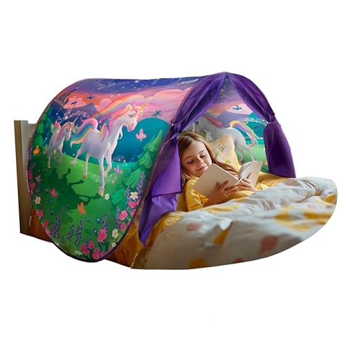 Dream Tents Unicorn Themed Toddlers Canopy Tent for Bed | Magical Glow-in-The-Dark Elements & Friendship Affirmations | Co...