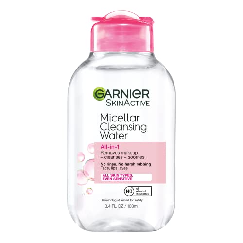 Garnier Micellar Cleansing Water, All-in-1 Makeup Remover and Facial Cleanser, For All Skin Types, 3.4 Fl Oz (100mL), 1 Co...