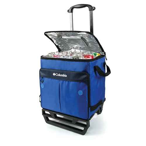 Columbia Crater Peak Wheeled Cooler - 50 Can Rolling Cooler - Blue Collapsible Cooler with Super Foam Insulation and Foldable All-Terrain Cart with Wheels