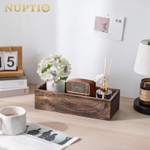 NUPTIO Wooden Box Centerpiece for Table: 2 Pcs 11.8" Long Wood Rectangle Planters - Farmhouse Flower Vase for Fall Wedding...