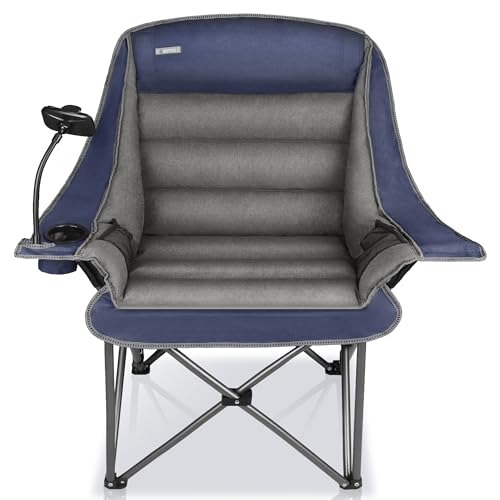 Camping Chairs for Adults-Oversized Extra Large Lawn Chair,Folding Comfy Padded Chair w/Phone Holder,Side Pocket,Cup Holde...