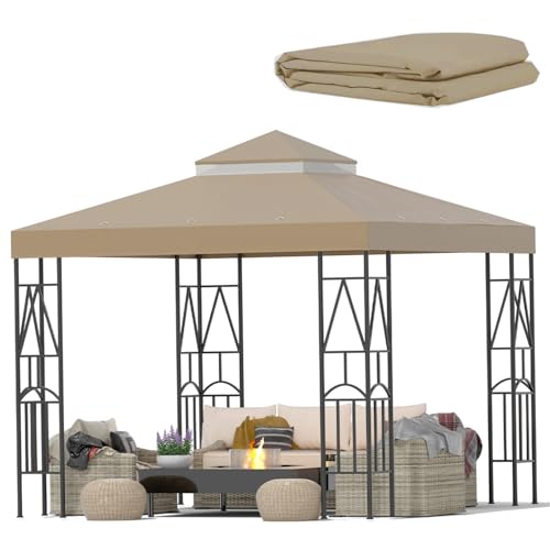 Morikoro 119''x119'' Canopy Replacement Top Double Tiered Gazebo Cover for Yard, Patio & Garden Durable Sunshade Replaceme...