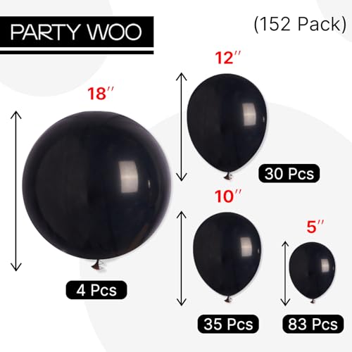 PartyWoo Black Balloons 152 pcs Different Sizes of 18 12 10 5 Inch Black Balloons Arch Kit Garland for Baby Shower Birthda...