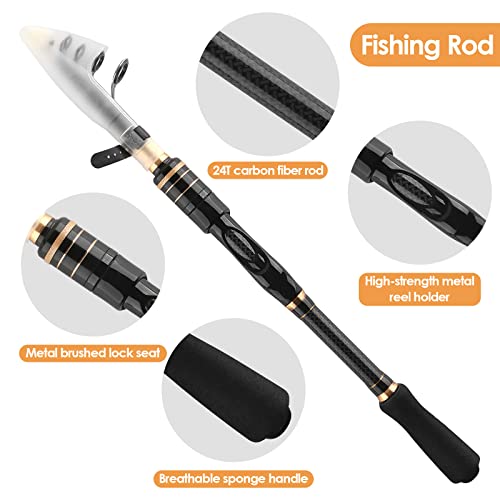 mouhike Carbon Fiber Telescopic Fishing Rod Reel Combo Lightweight Collapsible Spinning Pole Reel Kit Fishing Gear Set Por...