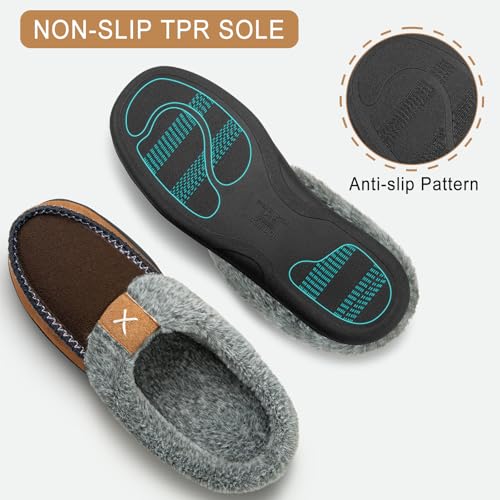Homitem Mens Slippers Moccasins Memory Foam Fuzzy Slippers for Men Wool-Like Plush Fleece Lined House Shoes Indoor Outdoor...
