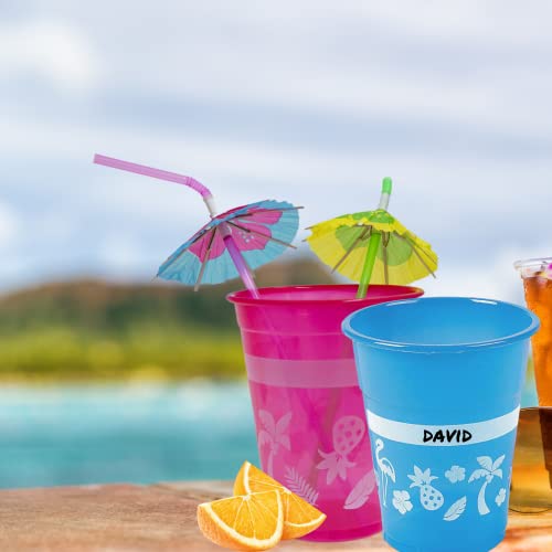 4E's Novelty 48 Packs Tropical Party Cups with Parasol Straws - Disposable Plastic Cups 16oz BPA free, for Hawaiian Luau P...