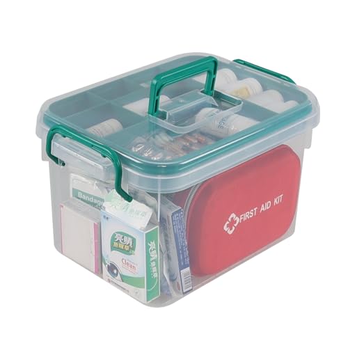Yesdate 1 Pack Plastic Medicine Storage Kit with Tray, First Aid Storage Box with Handles, Clear Household First Aid Organ...
