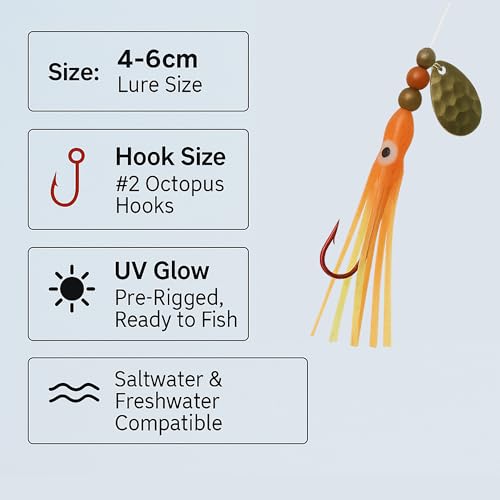 KOKOPROS Squid Fishing Hoochies 10 Pack -Glow Fresh Water Kokanee Salmon Trolling Lures with Pre-Rigged Octopus Hooks - Sp...