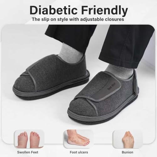 TemHot Diabetic Shoes for Men Women, Extra Wide Slippers for Swollen Feet, Wide Toe Box Adjustable Walking Shoes for Elder...