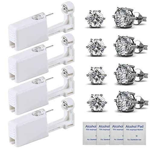 Ear Piercing Kit - 4 Pack Disposable Self Piercing Gun with 5mm Silver Earring Studs