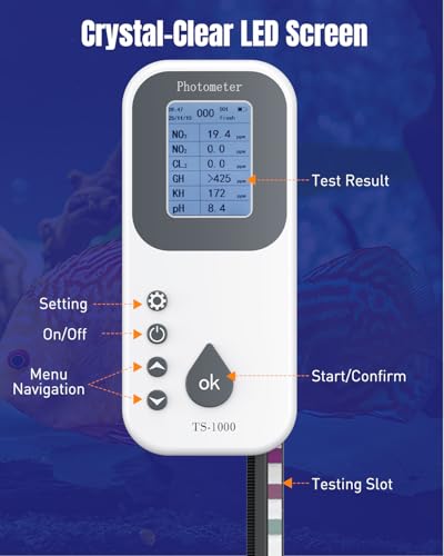 Pawfly 6 in 1 Digital Water Testing Kit, 50 Strips Fresh/Salt Aquarium Water Test Kit, Fish Tank Water Testing Kit, Digita...