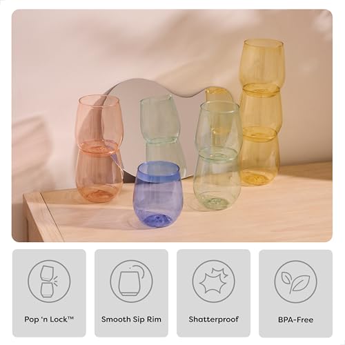 TOSSWARE POP 14oz Vino - Color Series SET OF 12, Premium Quality, Recyclable, Unbreakable & Crystal Clear Plastic Wine Gla...